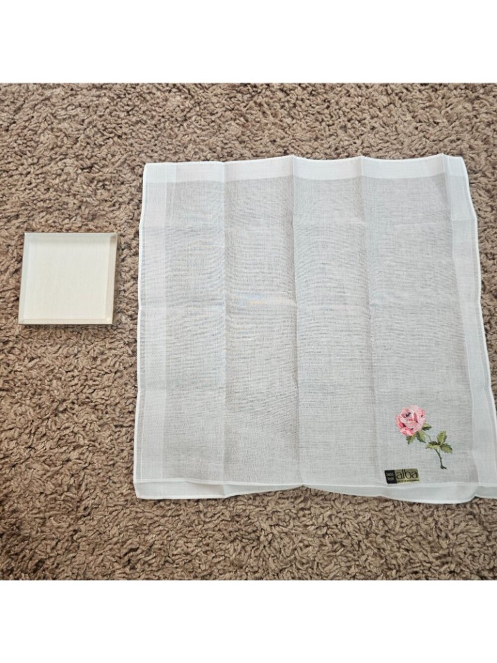 Vintage Alba Swiss Handkerchief Pink Rose Embroidery 11x11 100% Cotton NWT - Picture 3 of 9